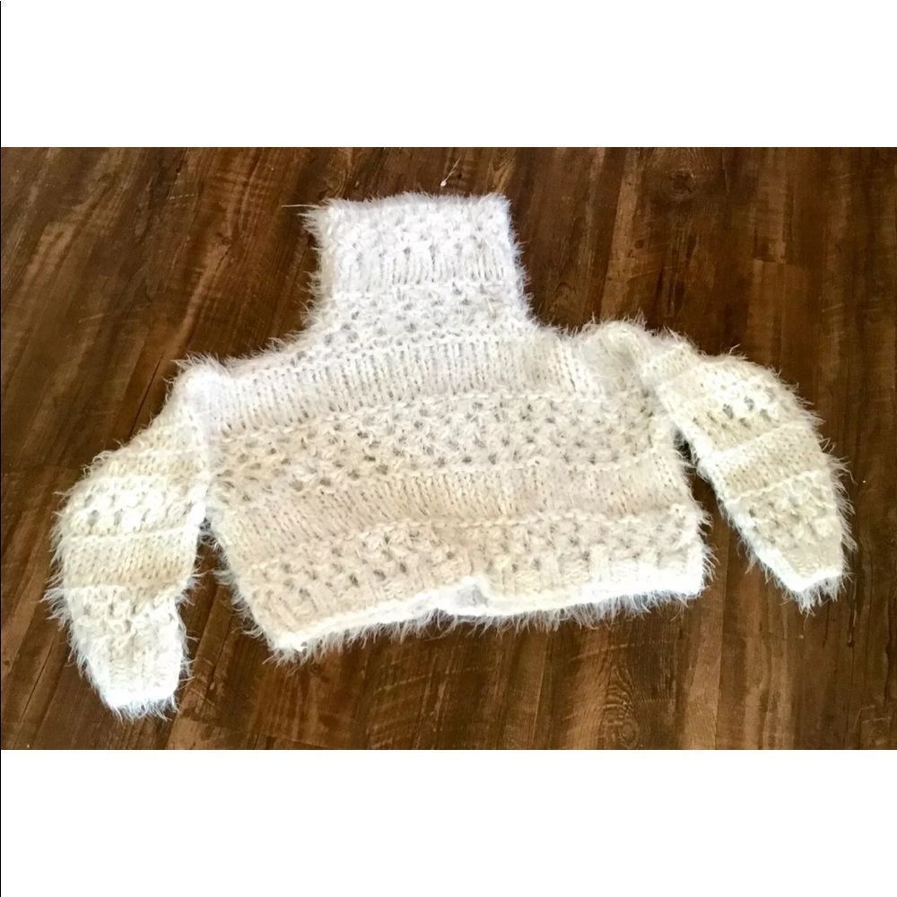 Free People Rustin Inn Boxy Crop Turtleneck Eyelash Mixed Knit Ivory Dove - Picture 4 of 5
